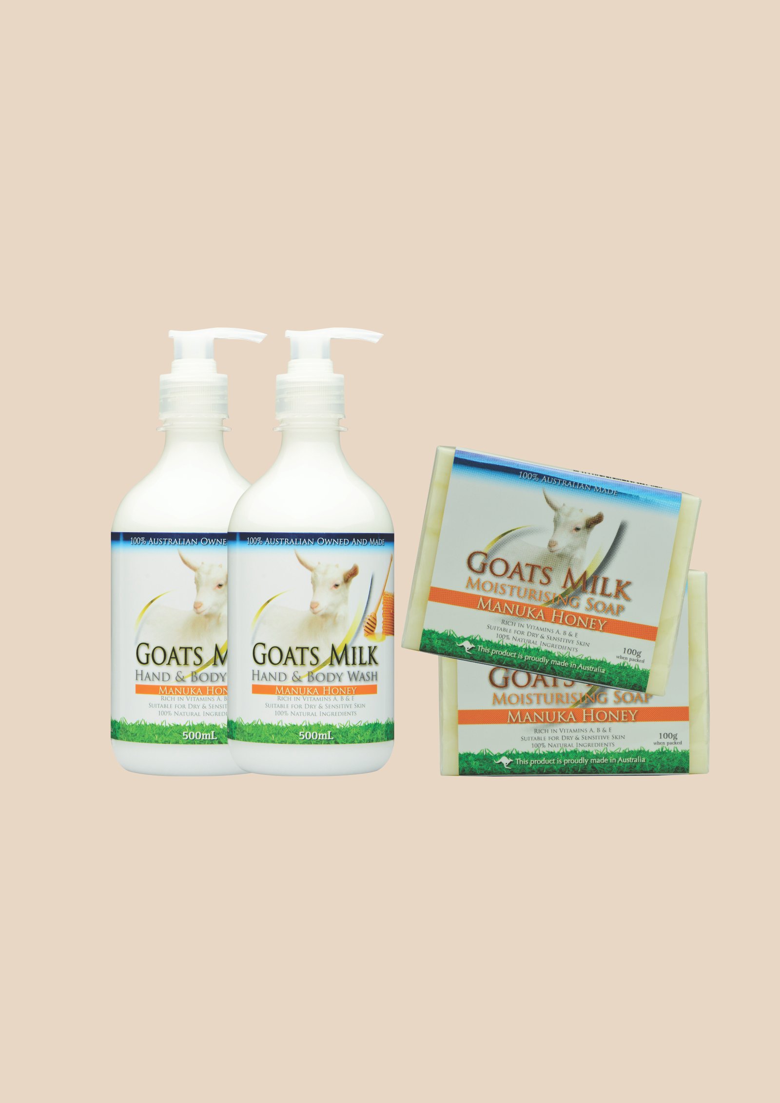goats milk soap with Manuka honey liquid and bars 2 pack
